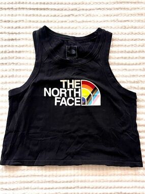The North Face Cropped Tank Top Black Rainbow Logo Graphic Racerback Women’s L